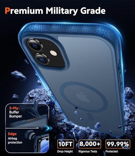 Image of FNTCASE for iPhone 13 Mini Case: iPhone 12 Mini Case Matte Magnetic Phone Cases Compatible with Magsafe Slim Anti Yellowing Military Grade Drop Rugged Protective Translucent Cell Cover (C-Blue)
