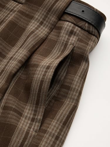 CIDER Wide Leg Pants Woman Mid Waist Checks Pocket Wide Leg Trousers with Belt Casual Plaid Long Pants3