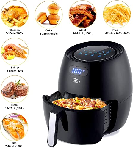 Air Fryer 6.9Qt/6.5L, Uten 1700W High-Power 8 In 1 Deep Frying Mode, Rapid Heating Up, Non-Stick Oven, Oilless Cooking, Fast Heat Up/Time Control, Led Digital Touchscreen, Black #TOP2