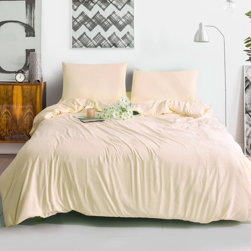 WEAVERS: 3-Piece Luxurious Microfiber Duvet Set - Super Soft Cotton-like Feel, Breathable, Duvet cover with Pillowcases. (Colour Cream Size Super King)