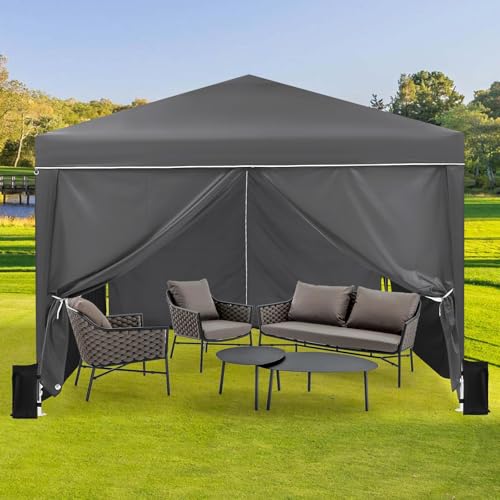 10x10 Pop Up Canopy with 4 Sidewalls, Outdoor Portable Instant Canopy Tent, Outdoor Canopy, Waterproof Pop Up Tent, Versatile Gazebo for Camping, Outdoor Parties, Backyard,Beach Activities,Grey - Image 3