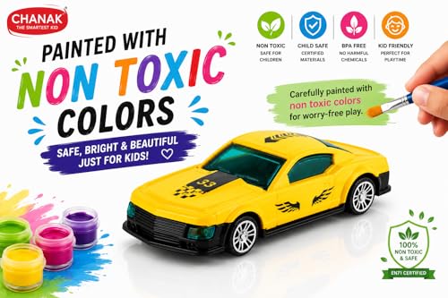 Image of Chanak Die-cast Car - Metal Pull Back Toy Car with Smooth Wheels - Racing Toy with Zinc Alloy Body - Pull Back Sports Cars with Smooth Edges - Vehicle Toy Car - Gift for Kids 3+ Year (Yellow)