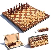 Schachspiel Holz Magnetisch | 3-in-1 Set mit Dame & Backgammon | Schachbrett Holz für Anfänger & Reise | Schachspiel Kinder Klappbar - Ideales Schach Geschenk für Erwachsene & Familie
