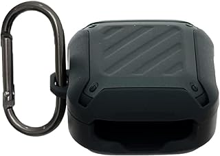 جراب من السيليكون 2 في 1 بتصميم مربع بحافة مقاومة للصدمات مع حلقة تعليق معدنية لعلبة سماعات بودز لايف - لون زيتي، لسماعات ايربودز