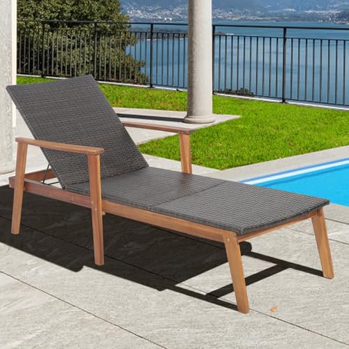 Image of Multigot Rattan Sun Lounger, 4-Level Adjustable Garden Chaise Lounge