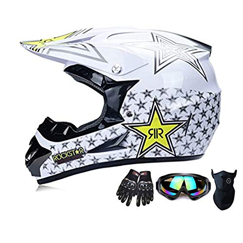 SanQing Jóvenes Niños Campo a través del Casco de Motocross Combo Máscara Guantes Gafas,Regalos de ATV SUV Casco de la Motocicleta Bici de la Suciedad Bicicleta de montaña Casco para,White4,M Cover