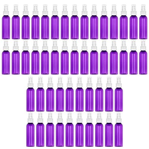 Travel Spray Bottles 2oz. PET Plastic Sets with White Fine Misting Sprayers For Essential Oils, Aromatherapy, Perfumes, Liquids (2oz. 50 Pack, purple)