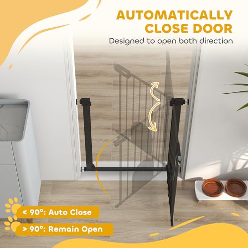 PawHut Dog Gate with Cat Flap Pet Safety Gate Barrier, Stair Pressure Fit, Auto Close, Double Locking, for Doorways, Hallways, 75-82 cm Black - Image 4