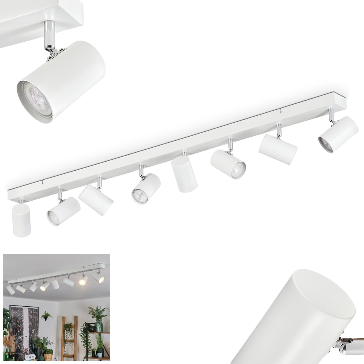 Plafoniera Gesteira HOFSTEIN, plafoniera a 8 luci in metallo bianco/cromato, lampada dal design moderno con paralumi regolabili, GU10, sala da pranzo, soggiorno, cucina, camera da letto, corridoio