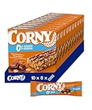 Corny 0%, Barrita de Cacahuetes y Chocolate con Leche, Sin Azúcares Añadidos, Con Cereales Integrales, Sabor Crujiente y Delicioso, Pack 10 estuches con 6 barritas 10x(6x20g)