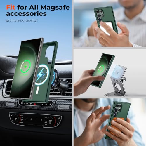 Image of SUPFINE Magnetic for Samsung Galaxy S23 Ultra Case with Screen Protector, (Built-in Magnets) (Military Grade Drop Protection) Slim Translucent Shockproof Phone Case,Forest Green