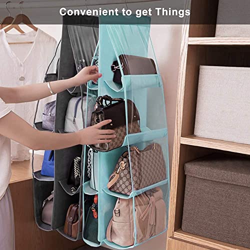 Lirex 2-Pack Handbag Hanging Organizer with 8 Pockets, Foldable Oxford Cloth Hanging Purse Organizer Handbag Storage Hanger Closet Organizer for Family Closet Bedroom, Universal Fit, Light Blue by Lirex - Used condition - Image 5