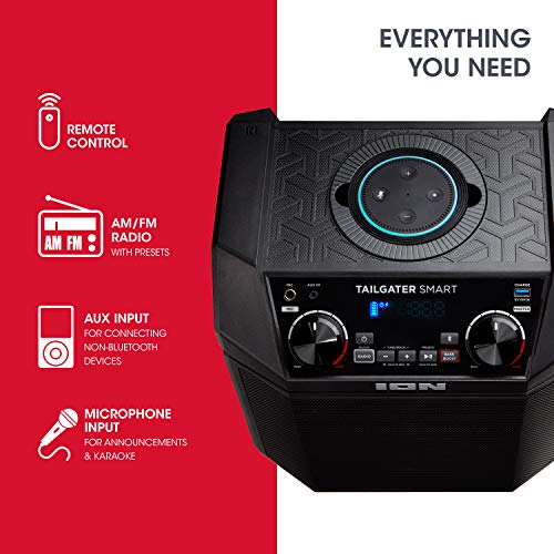 ION 50W Outdoor Echo Dot Speaker Dock/Portable Alexa Accessory With Bluetooth Connectivity and 50 Hour Rechargeable Battery-Tailgater Smart