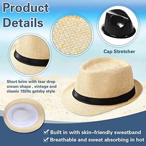 Image of Lasnten 16 Pcs Fedora Style Hat Bulk Men 1920s Gangster Short Brim Panama Cap Women Party Costume, Circumference 60 cm(Beige)