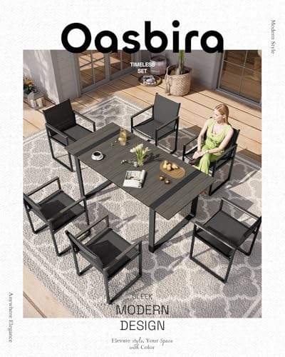 Image of Outdoor Dining Set, 5 Piece Aluminum Patio Furniture Set | Weather Resistant Outdoor Table and Chairs, HDPS Tabletop with Umbrella Hole, Textilene Mesh Chairs