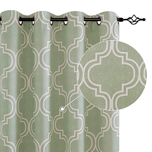 Jinchan 70% Blackout Moroccan Tile Curtains 84 Inches Long For Bedroom Sage Green Trellis Printed Grommet Top Room Darkening Thermal Insulated Window Drapes 2 Panels #TOP21