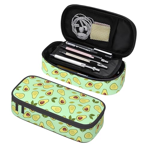 Image of Exotic Tropical Fruits Avocado Pencil Case for Boy Girl Teens, Big Capacity Green Pen Bag with Zipper, Fruit Themed Pencil Pouch, Organizer For Home Desk Office School Cosmetic Makeup Bag