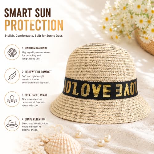 Image of VRITRAZ Kids Straw Hat for Baby Boys & Girls | Printed Summer Sun Hat, Woven Wide Brim Beach Cap, Lightweight Breathable Holiday Travel Picnic Outdoor Fancy Dress Fashion Hat for Children & Toddler