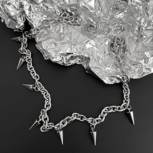 Stainless Steel Chain Necklace with 7pcs Spikes Punk Rock Goth Y2K Jewelry Choker for Women Men3