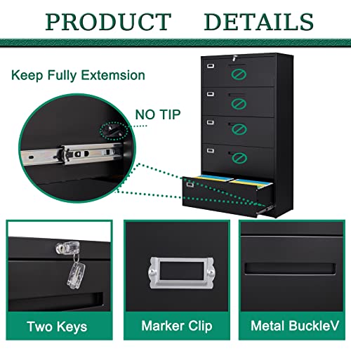 Letaya Lateral File Cabinet 5 Drawer With Lock,36In Wide Metal Black Filing Cabinets For Home Office Storage A4/F4/Letter/Legal(Assembly Required)… #TOP5