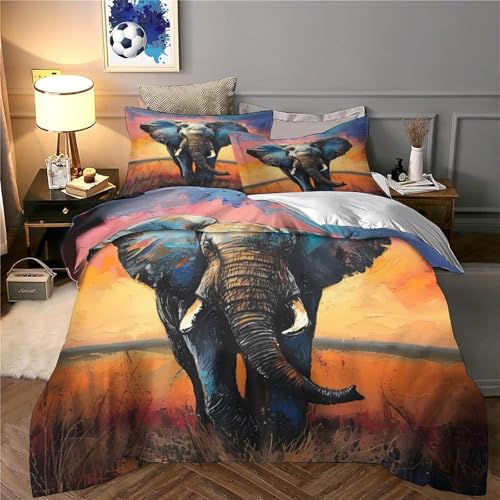 Housse de couette éléphant 3D fermeture éclair résistante parure 140x200