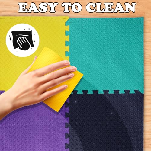 Image of EASYHOME Interlocking Mat - 12mm Thick | 60x60cm 9 Tiles (36 Sq Ft Area) for Kids | Soft & Protective Puzzle Mat for Baby Crawling, Playroom & Exercise