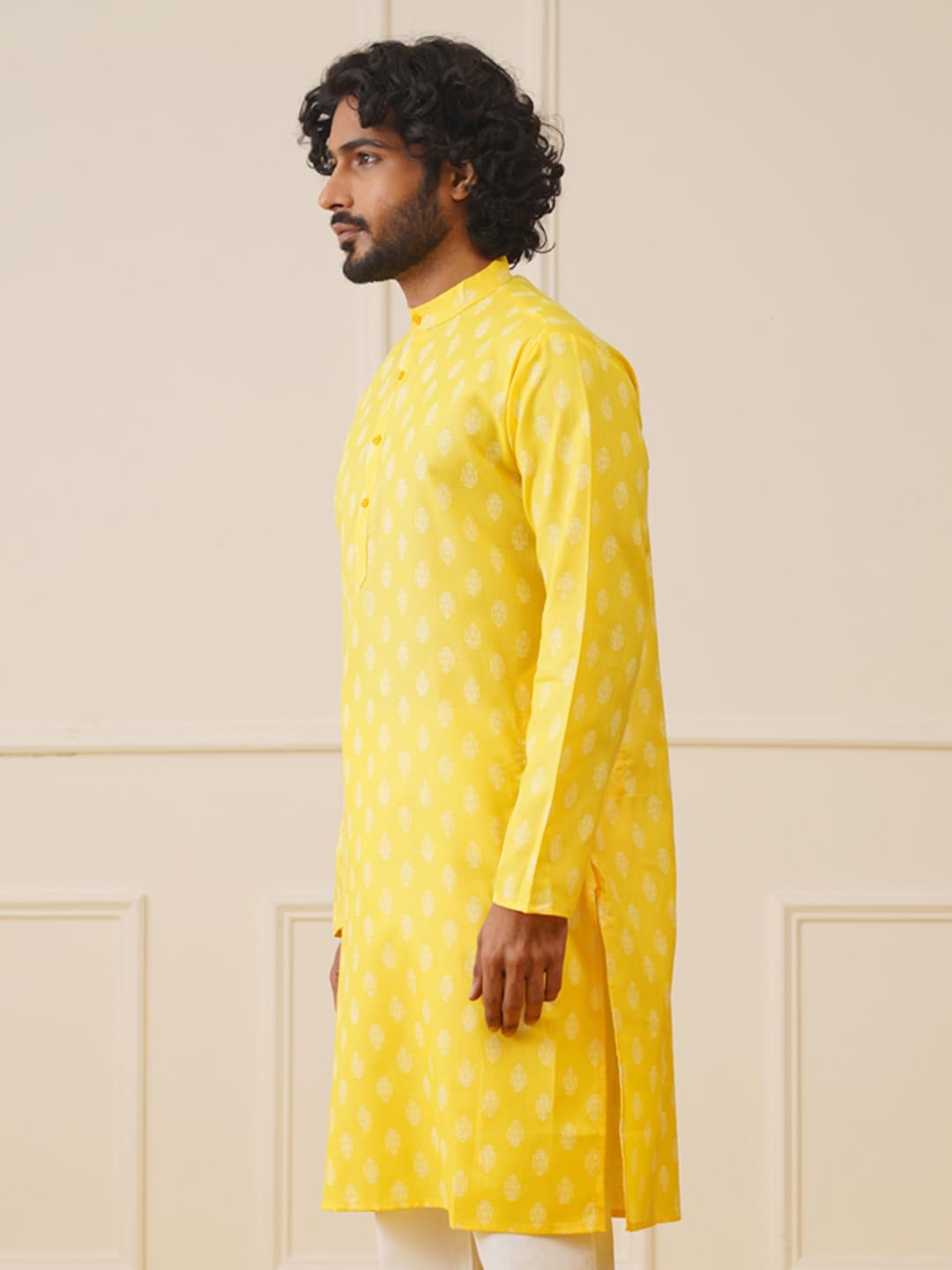 Jompers Men's Lemon Floral Printed Kurtas (Lemon, Xl)