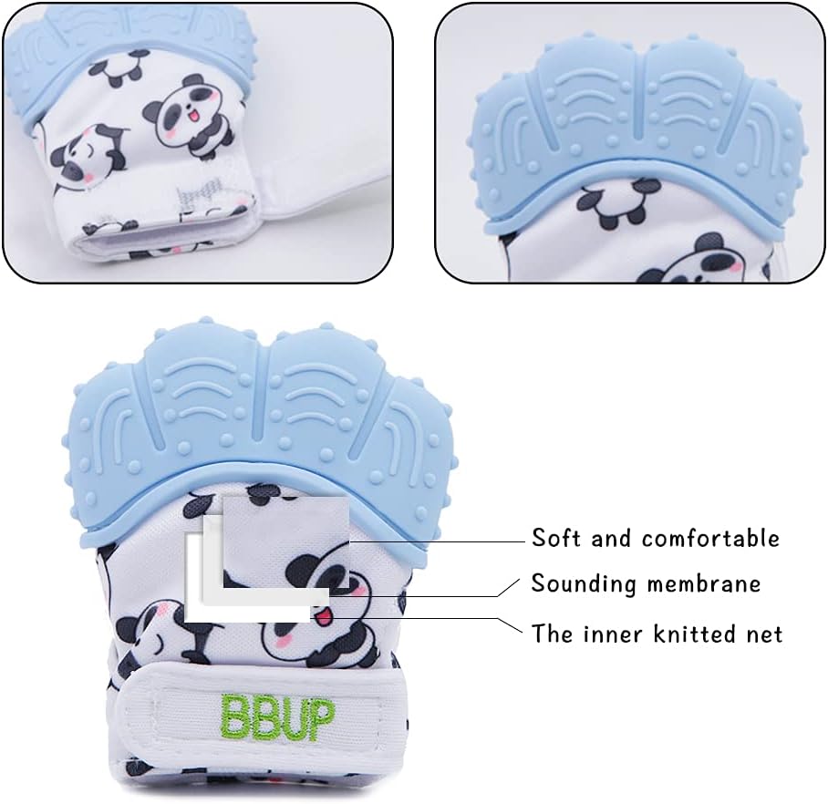 2 Pack Food Grade Silicone Teether Glove, Teething Mitten for Babies