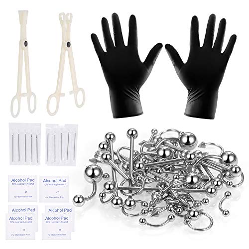 Xpircn 70Pcs Piercing Kit Stainless Steel 14G 16G Lip Nose Tongue Tragus Cartilage Daith Eyebrow Belly Button Rings Body Piercing Tools #TOP6