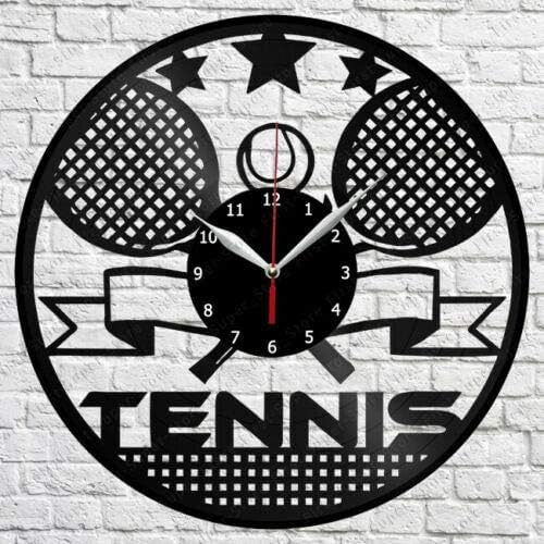 Reloj de pared de vinilo para tenis, registro LP, decoración del hogar, arte hecho a mano, regalo de personalidad (tamaño 12 pulgadas, color negro)