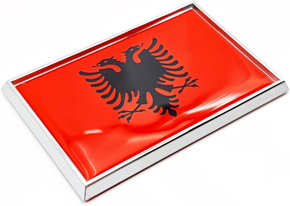 Albania Flag Sticker Emblem Albanian Decal Car Chrome Flags, 2 Pack, 3 x 2 inches