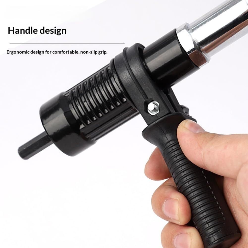 Kit D'adaptateur De Pistolet À Riveter Électrique Professionnel For Perceuse – Poseur D'écrous 4 Têtes Avec Poignée Ergonomique(1Pc)