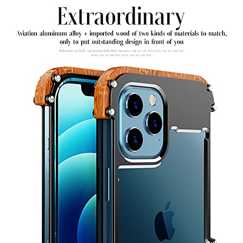 Zuhera For Iphone 14 13 12 11 Pro Max 12 Mini Se 2020 X 10 6 6S 7 8 Plus Xr Xs Case Aluminum Bumper Metal & Wood Shockproof Phone Case,Black,Brown,For Iphone 14 Plus #TOP5