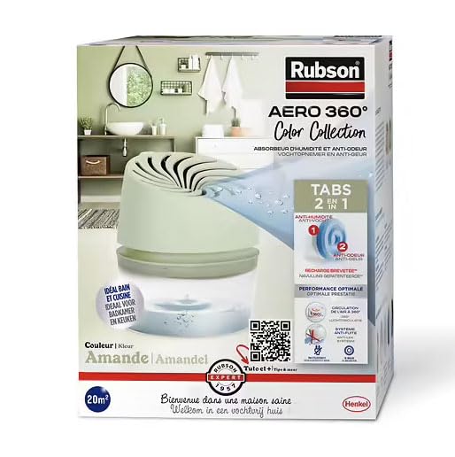 Rubson Aero 360°, 1 Luftentfeuchter 20 m² + 1 Nachfüllpack 450 g, Mandel