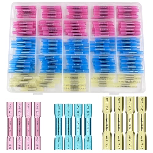 Legpador 200 Piezas Conectores de Cable Termoretractil, Terminales Eléctricos Termorretráctiles, Conector a Tope Termorretráctil Empalme Eléctrico, (Rosa, Azul, Amarillo) para Automotriz, Marino