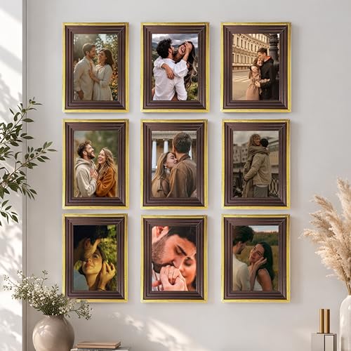 Image of Art Street Luxury Photo Frame for living room, Modern Step Design Photo Frames for Photograph, Art Work, Kids Room Set of 9 (8x12 Inch, Gold)