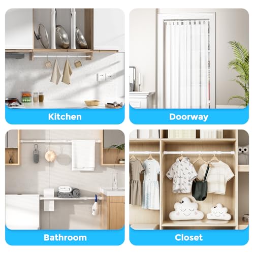Image of AIZESI 2PCS White Tension Rod 17 to 28 Inch, Adjustable Spring Curtain Rod No Drilling, Spring Tension Rods for Window DIY Projects Cupboard Wardrobe Small Curtain Rods Short Tension Rod