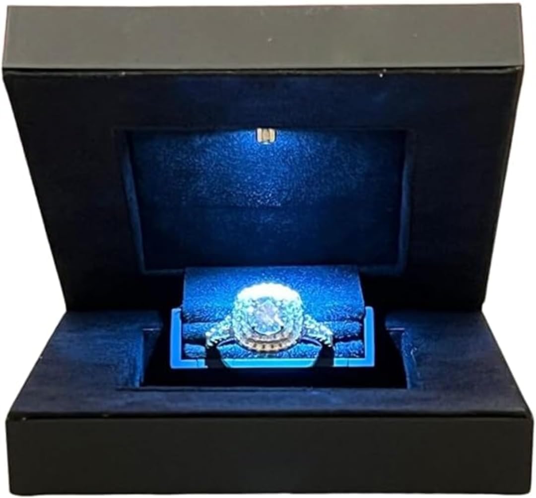 YJCBOX Ultra Slim Deluxe Hidden Proposal Engagement Ring Box with LED Light Black