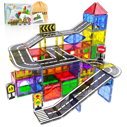 Magnetic Tiles - Road Set, Magnetic Building Blocks, Preschool Montessori Toys Gift for 3+ Year Old Boys and Girls, Sensory Travel Toys for Kids Aged 3-5 and 4-8, Ideas for Toddler with Autism 38pcs