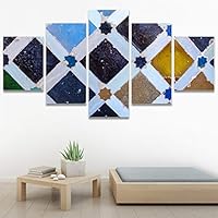 SIGNWIN 5 Panel Canvas Wall Art Modern Art Abstract Closeup Geometric Lights Mixed Media Modern Multicolor for Home Decorations Ready to Hang - 60