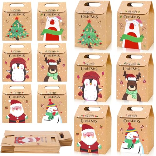 Vautvis - Vautvis Sacs Cadeau De Noël, 24 Pièces Sac Cadeau Noel Kraft, Pochette Cadeau Noel, Sacs Cadeaux Avec Poignée, Sachet Cadeau Noel, Papier Kraft Pour Noel, Sachet Pour Biscuits, Chocolat, Bonbons Noel - -20%