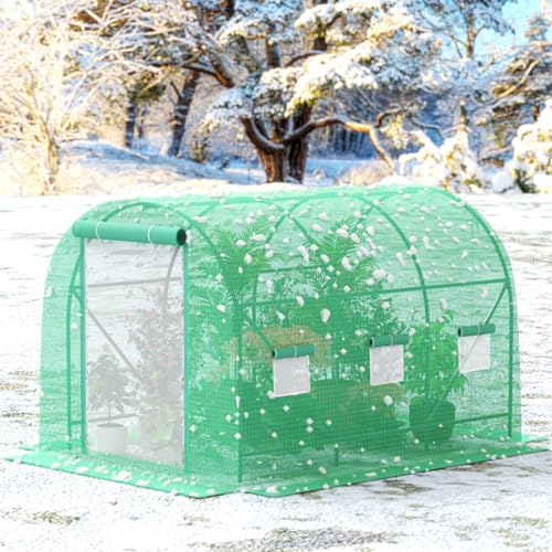 Walk-in Tunnel Greenhouse,Portable Plant Hot Housewith Dual Zippered Screen Doors & 6 Screen Windows Heavy Duty Plastic Plant Warm House with Reinforced Frame (10x7x7 FT)