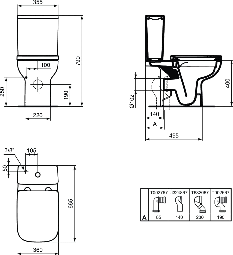 Ideal Standard - i.Life A Cassetta completa di batteria double flash (4,5/3 litri). Da abbinare alla vaso T452701 da ordinare separatamente, Bianco