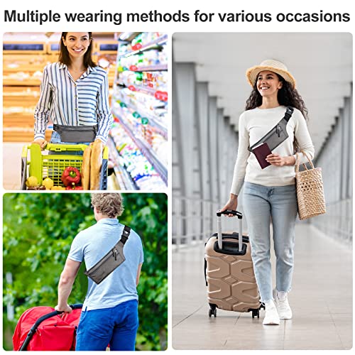 MYCARBON Bauchtasche Gürteltasche Flach Reisen Sport Hüfttasche RFID 100% Diebschutz | Wasserdicht | Joggen Fahrradfahren Reise Laufen | Hüfttasche Damen Herren Grau