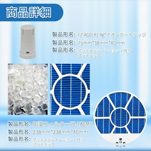 J&Q FZ-Y80MF枠付 シャープ 空気清浄機 交換フィルター イオンカートリッジ FZ-AG01K1 2点セット