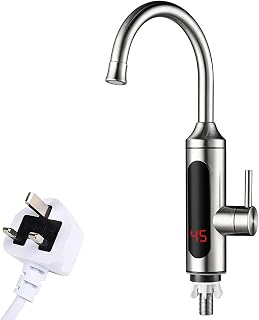 Electric Instant Heater Tap Hot Water Tap, ConBlom 220V 360°Swivel Stainless Hot Water Kitchen Heating Mixer Tap, Tankless Water Heaters Faucet with LED Digital Display for Kitchen Bathroom