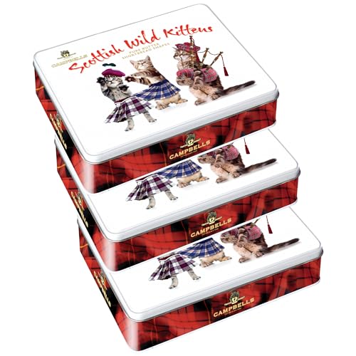Campbells Shortbread Scottish Wild Kittens Assorted Cookies Tin 5.3 Oz (Pack of 3) - Pure Butter Scottish Shortbread Cookies from Scotland, British Tea Biscuits, Assortment Gift Tin for Cat Lovers