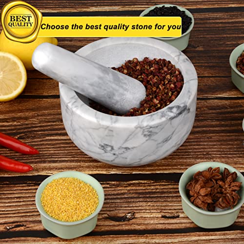 Mortar And Pestle Set Polished Natural Marble Stone Guacamole Molcajete Bowl With Base Silicone Pad,Matching Stainless Spoon And Matching Small Brush (Large, White Gray) #TOP2