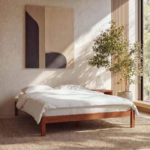 Image of LIFEMENT Full Bed Frame Classic Wood Platform, Noise Free, Under Bed Storage, No Box Spring Needed, Easy Assembly, Cherry