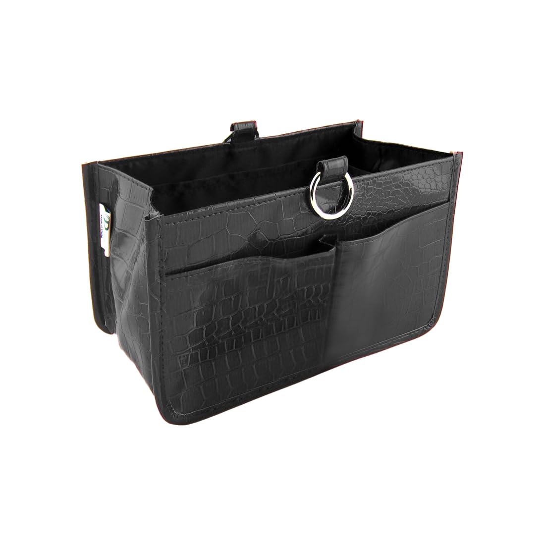 Periea Claire Luxury Crocodile Effect Faux Leather Handbag Organiser Insert- ideal for Most Medium Sized Handbags– 10 Pockets & 5 Double Card Slots (Black)